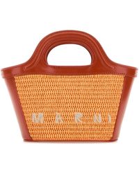Marni - Two-Tone Leather And Straw Micro Tropicalia Summer Handbag - Lyst