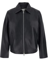 sunflower - Short Leather Jacket With Collar And Pockets, Leather - Lyst
