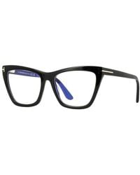 Tom Ford - Eyeglasses Cat Eye Full Rim, Shiny Frame And Clear Light Block With Magnetic Clip-On Smoke Lens Ft5971-B001 - Lyst