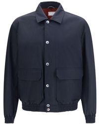 Brunello Cucinelli - Blue Silk Biker Jacket - Lyst
