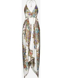 Etro - Floral Print Silk Long Dress - Lyst