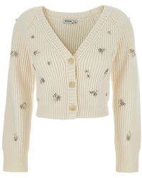 Jonathan Simkhai - Cropped Rhinestoned Cardigan With V Neck - Lyst