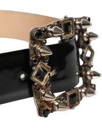 Dolce & Gabbana - Black Leather Crystal Metal Buckle Belt - Lyst