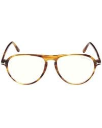 Tom Ford - Eyeglasses Aviator Full Rim, Striped Frame And Clear--Light Block Lenses Lens Ft5869-B050 Sunglasses - Lyst