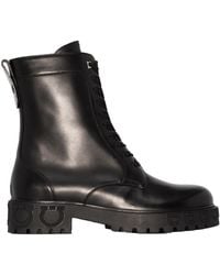 Ferragamo - Gancini Heel Leather Combat Boots - Lyst