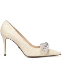Mach &amp; Mach - Raffia Pumps With Double Bow Crystals - Lyst