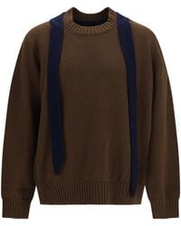 Sacai - Wool Knit Cardigan With Integrated Scarf Merino Ovis Aries - Lyst