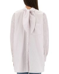 Victoria Beckham - Blouse With Knotted Collar Cotton Shirt - Lyst