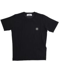 Stone Island - T-Shirt With Round Neck And Logo Patch Cotton T-Shirts - Lyst