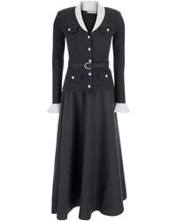 Self-Portrait - Long Dress With V-Neck Tech Fabric And Cotton - Lyst