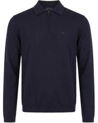 Emporio Armani - Half-Zip Virgin Wool Polo Shirt Sweater - Lyst