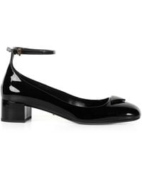 Prada - Leather Pumps With Logo And Strap - Lyst