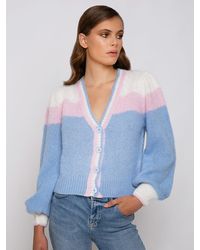Mc2 Saint Barth - Brushed Knit Crop Cardigan With Puff Sleeves - Lyst