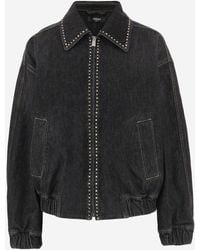 Versace - Studded Cotton Jacket With Zip Closure - Lyst