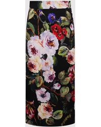 Dolce & Gabbana - Silk Charmeuse Calf-length Skirt With Rose Garden Print: - Lyst