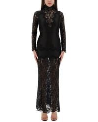 Rabanne - Lace And Jersey Long Dress - Lyst