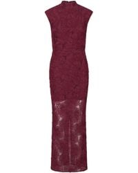 ROTATE BIRGER CHRISTENSEN - Sheer Floral Mesh Maxi Dress With High Neckline And Fitted Silhouette - Lyst