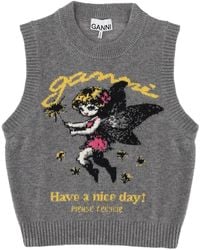 Ganni - Gilet With Graphic, Wool Waistcoats & Gilets - Lyst