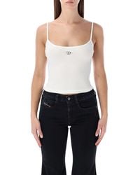DIESEL - Ribbed Stretch Cotton Top With Metallic Oval D Logo - Lyst