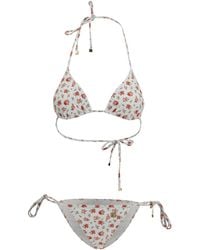 Dolce & Gabbana - Triangle Bikini With Roselline Print F.Bco Nylon; Elastane Swimwear - Lyst