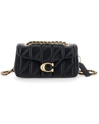 COACH - 'tabby 20' Black Quilted Shoulder Bag With Chain-link Leather Shoulder Straps And Logo Plaque On The Front In Leather Woman - Lyst