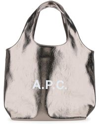 A.P.C. - 'Ninon' Metallic Tote Bag With Logo Print - Lyst