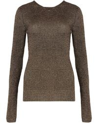 Miu Miu - Round-Neck Lamé Sweater Viscose Tops - Lyst