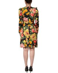 Dolce & Gabbana - Floral Print Longsleeve Midi Dress Viscose - Lyst