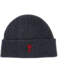 Ami Paris - De Coeur Wool Beanie Grey - Lyst