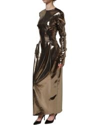 Dolce & Gabbana - Metallic Gold Polyester Longsleeve Maxi Dress - Lyst