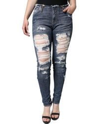 Dolce & Gabbana - Cotton Stretch Tattered Skinny Jeans - Lyst