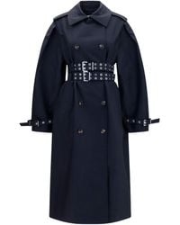 Ganni - Double-Breasted Cotton Trench Coat With Double Belt - Lyst