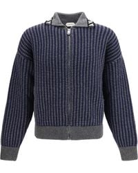 Versace - Intarsia Wool Knit Zip Cardigan - Lyst