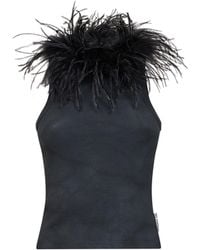 Des Phemmes - Ribbed Cotton Tank Top With Feather Trim - Lyst
