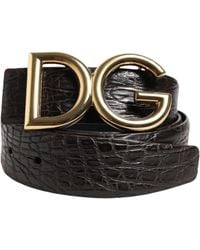 Dolce & Gabbana - Crocodile Flank Nappa Leather Belt With Dg Logo - Lyst