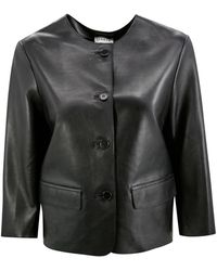 P.A.R.O.S.H. - Cropped Button-Up Leather Jacket - Lyst