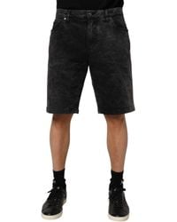 Dolce & Gabbana - Black Cotton Mid Waist Denim Men Bermuda Short - Lyst