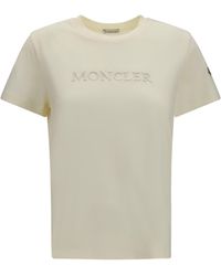 Moncler - Cotton T-Shirt With A Tone On Embroidered Logo T-Shirts - Lyst