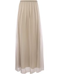 Brunello Cucinelli - Crispy Silk Pleated Midi Skirt With Shiny Waistband - Lyst