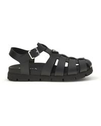 Prada - Calf Leather Bos Taurus Flat Sandals - Lyst