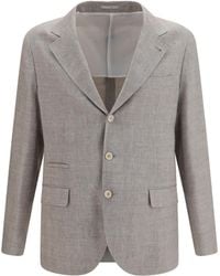 Brunello Cucinelli - Deconstructed Linen And Wool Chevron Jacket Linen; Merino Ovis Aries - Lyst