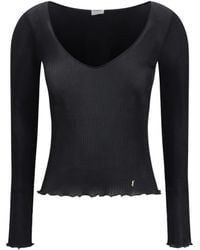 Saint Laurent - Cassandre V Neck Ribbed Silk Top - Lyst
