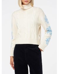 Mc2 Saint Barth - Turtleneck Braided Sweater With Snowflake Rhinestones - Lyst