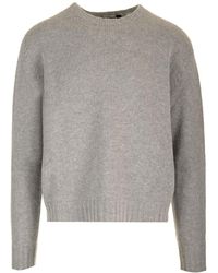 Palm Angels - Grey Wool Sweater With White Curved Logo On The Back - Lyst