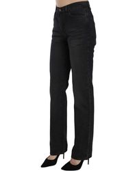 Just Cavalli - Just Cavalli Black Washed High Waist Straight Denim Pants Jeans - Lyst