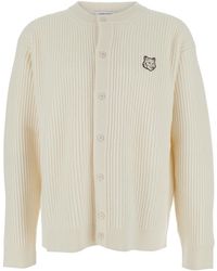Maison Kitsuné - Ribbed Knit Cardigan With Logo - Lyst