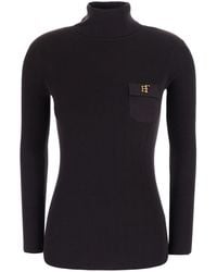 Elisabetta Franchi - Sweater With High Collar And Ajour Details Tech Fabric Tops - Lyst