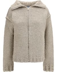 Prada - Wool Zip Cardigan Fleece Ovis Aries Sweater - Lyst