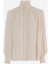 Chloé - Oversized Blouse With Silk Jacquard Ruffles - Lyst