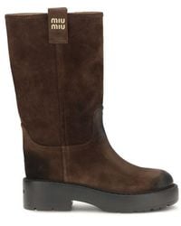Miu Miu - Brown Calf Leather Bos Taurus Ankle Boots - Lyst